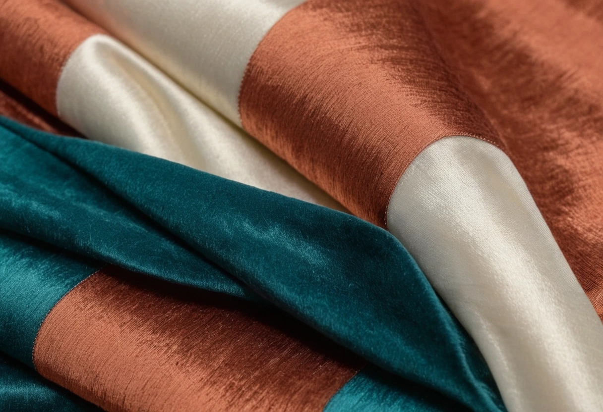 Folded lengths of devore fabric stacked so sheer burned-out areas sit beside opaque velvet areas